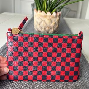 Clare V Leather Flat tab Pouch Navy/Red
